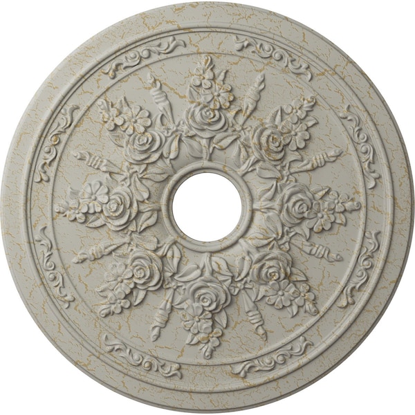 Ekena Millwork Rose and Ribbon Medallion (Canopies up to 4"), 23 5/8"OD x 4"ID x 1 1/2"P, Pot of Cream Crackle CM23ROPCC - main